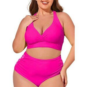 Women Plus Size Bikini High Waist Tummy Control Swimsuit Two Piece Bathing Suits